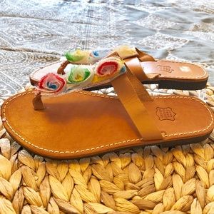 Greek-Handmade Embellished Leather Sandals-Sz 38